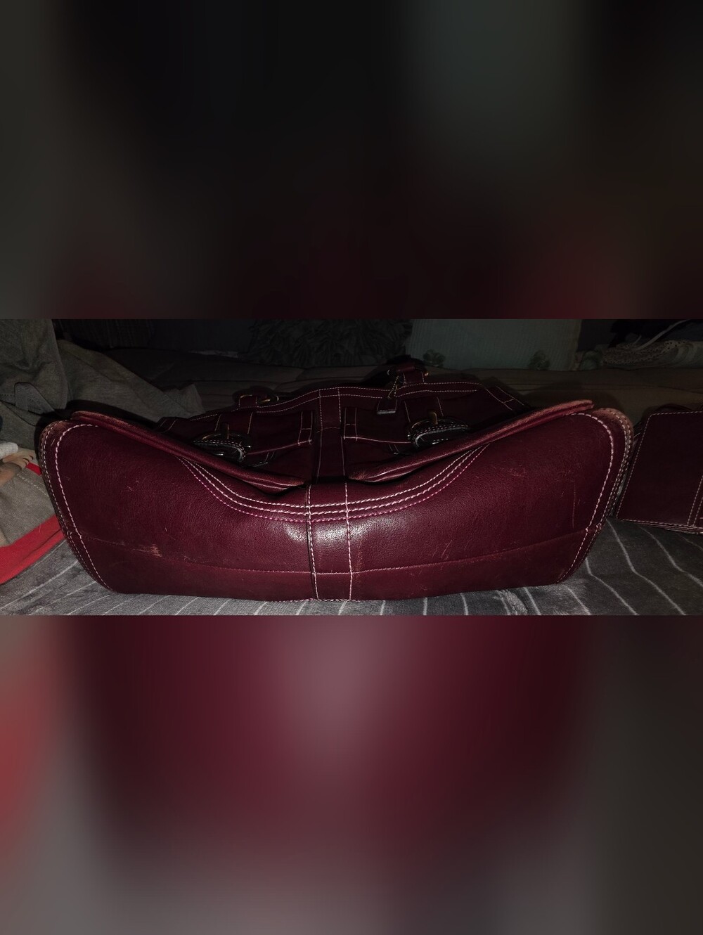 Coach Women's Burgundy Leather Tote Bag with Wristlet & Card Holder - Picture 16 of 16